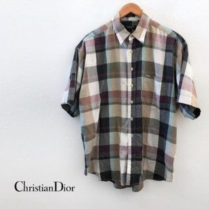 CHRISTIAN DIOR Monsieur Vintage Plaid Short Sleeve Button Down Shirt XL SIze